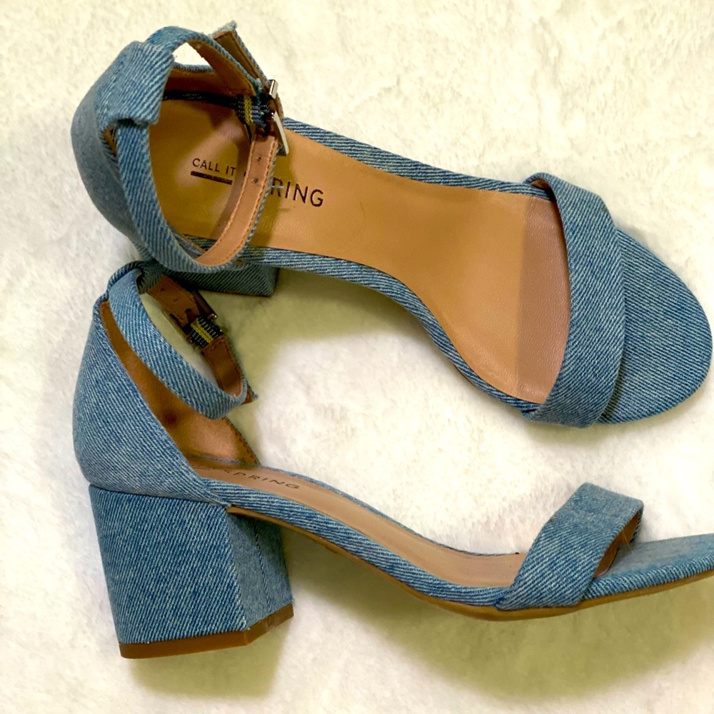 Call It Spring Denim Blue Block Heel Sandal